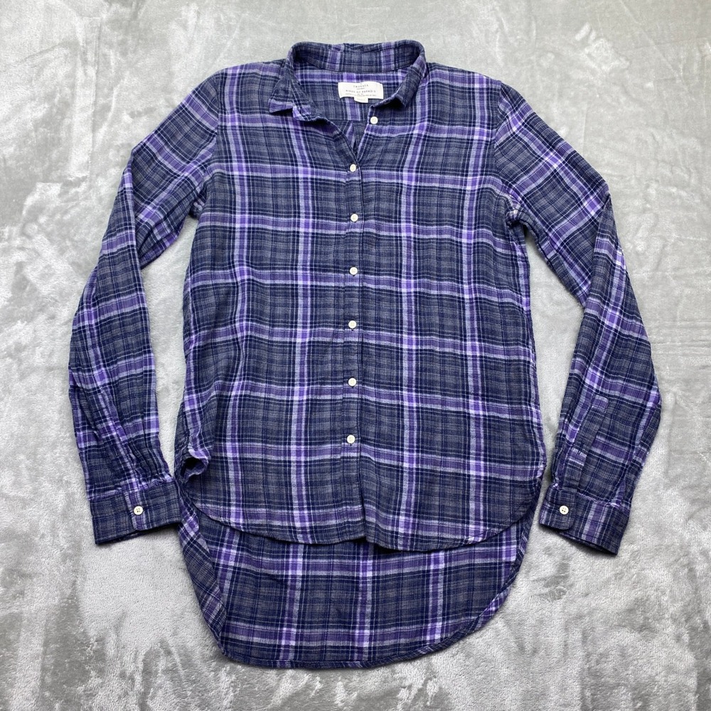 Trovata Birds of Paradis Purple Plaid‎ Flannel Button Down High Low Shirt Small